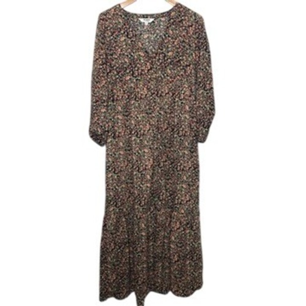 BB Dakota Steve Madden Floral Cotton Maxi Dress XS Black Pink Tiered V-Neck Boho - Picture 3 of 16